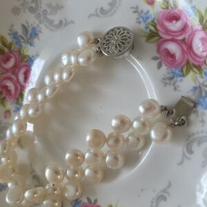 🦪Double Strand Freshwater Cultured Pearl Bracelet | Sterling Silver Clasp